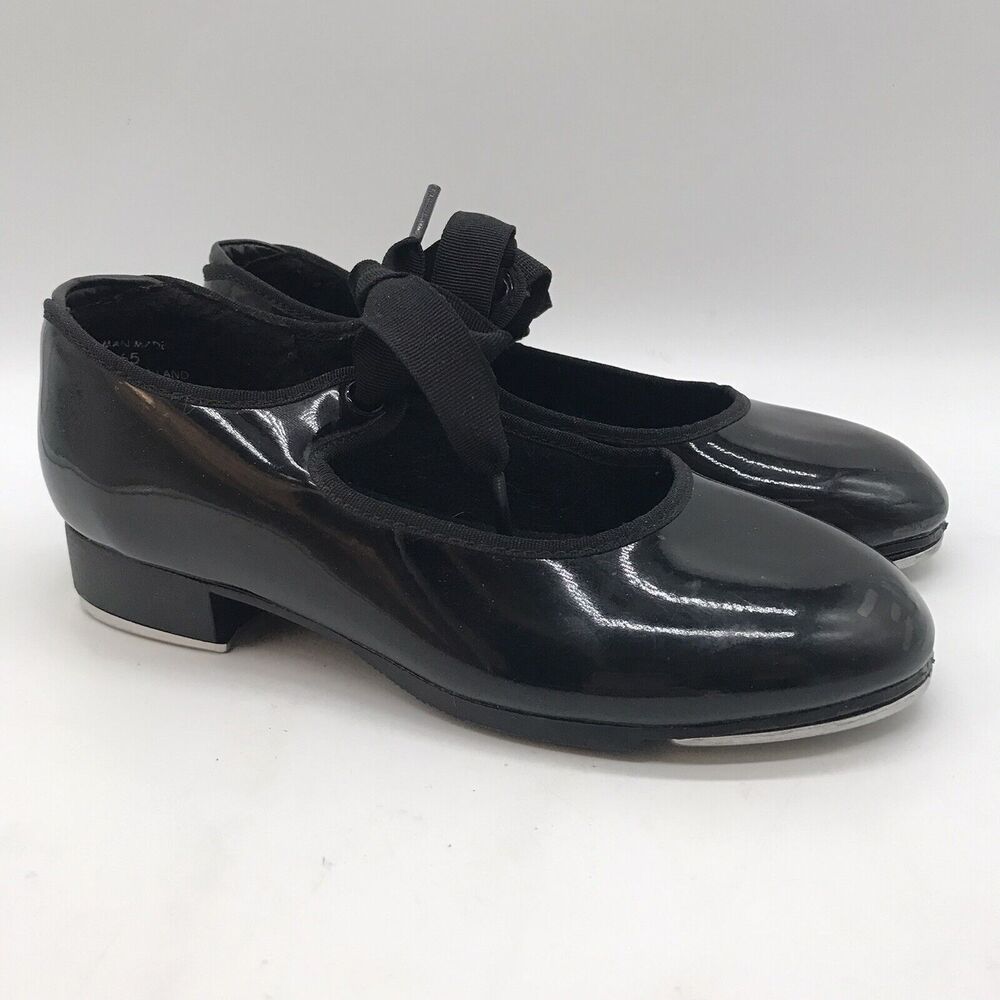 Capezio Teletone Tap Shoes Black Patent Leather Jr Tyette Style 63356 Girls 5M